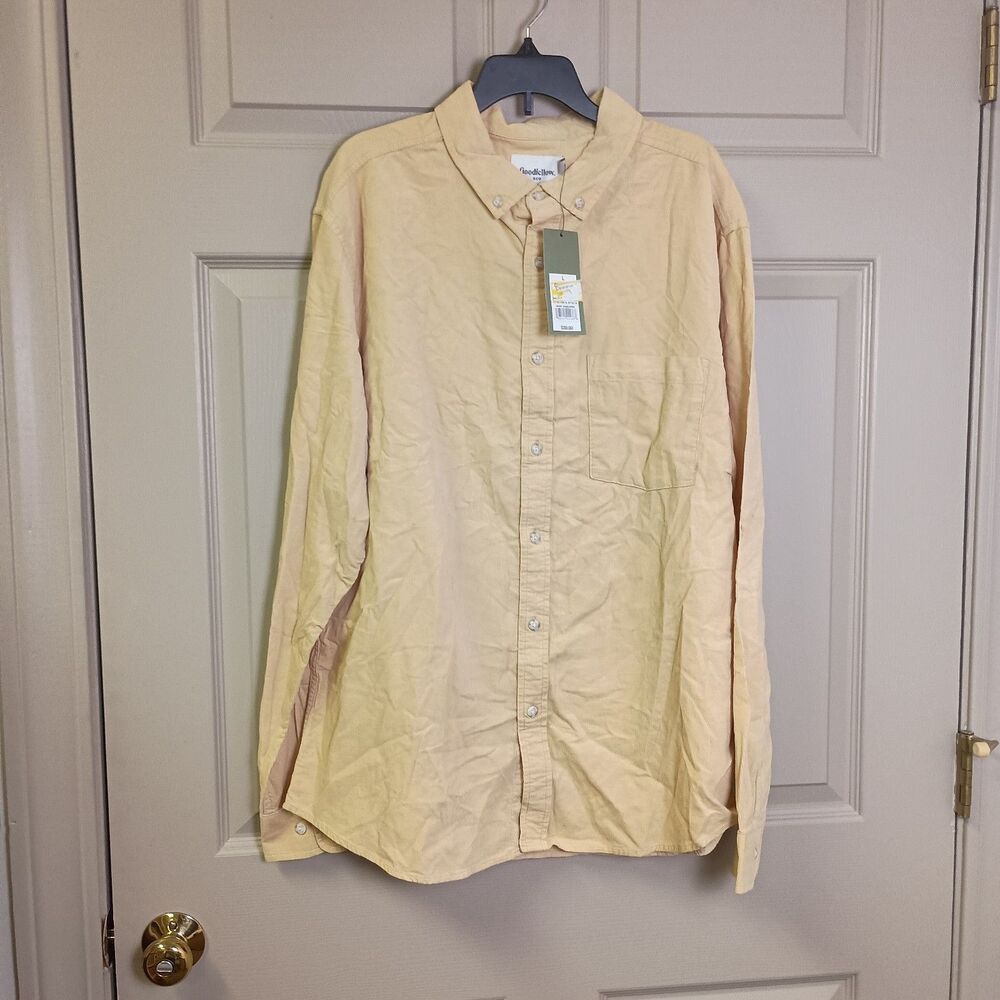 Goodfellow & Co Mens Button Front Shirt Large NWT Yellow Long Sleeve 100% Cotton